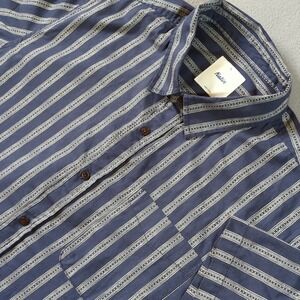 Katin Short Sleeve Button Up Shirt Blue Stripe Pocket Size XL Cotton Rayon Blend